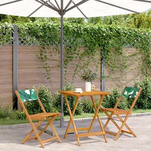 3dílný bistro set vzor listů textil a masivní dřevo 3281764