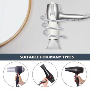 Ibenzoa® Elegantní stříbrný nástěnný držák na fén z nerezové oceli – spirálová konstrukce, systém pro uspořádání kabelů a háček na kabel, povrchová úprava pískováním, odolný proti korozi