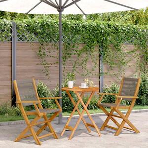 3dílný bistro set šedý polypropylen a masivní dřevo 3281794