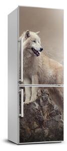 Nálepka fototapeta lednička Vlk na skále FridgeStick-70x190-f-60381309