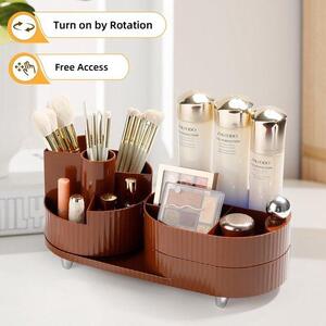 Ibenzoa® Otočný organizér na make-up o 360°, vyrobený z PET a ABS plastu, s 9 přihrádkami, rozměry 35 x 14,7 x 10,5 cm – Organizér na kosmetiku do koupelny, ložnice a na pracovní stůl