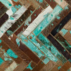 Patchwork koberec z hovězí kůže v hnědo-modrých odstínech 140x200 cm AMASYA
