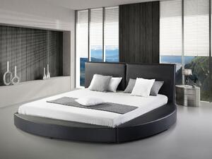 Luxusní černá kruhová postel z pravé kůže 180x200 cm LAVAL