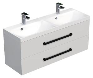 Koupelnová skříňka s černou úchytkou a umyvadlem SAT Cube Way 120x53x40 cm bílá lesk lesk/mat CUBE2C120ZBL