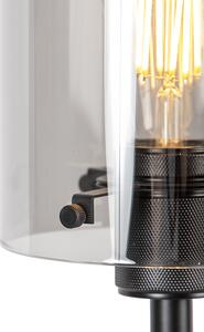 Designová stojací lampa černá s kouřovým sklem - Dome