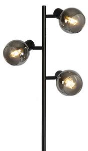 Stojací lampa ve stylu Art Deco, černá, 3 světla, kouřové sklo - Vidro