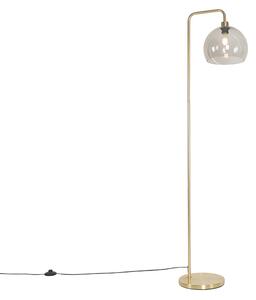 Moderní mosazná stojací lampa s efektem kouřového skla - Maly