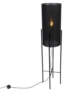 Designová stojací lampa černé lněné odstín černé - Rich