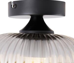 Art Deco stropní svítidlo černé s kouřovým sklem - Karel