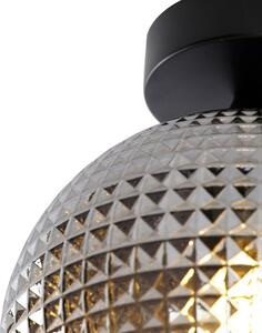 Art Deco stropní svítidlo černé s kouřovým sklem - Sphere