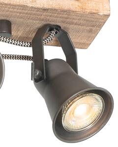 Venkovská stropní lampa černá se dřevěnými 4 světly - Jelle