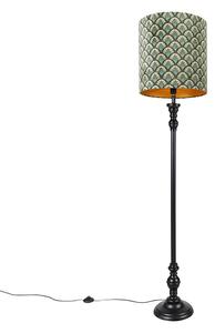 Klasická stojací lampa černá s odstínem páví design 40 cm - Classico