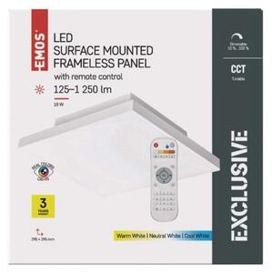 EMOS Stmívatelný LED PANEL EXCLUSIVE, 18W/80W teplá-studená bílá, 30x30cm, hranatý, bezrámový ZM5181