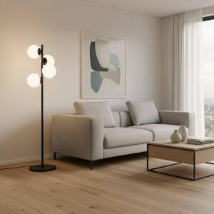 Opviq Stojací lampa Faze, černá, sklo, výška 130 cm, 4 žárovky, E27, Černá, Obývací pokoj / jídelna, kov
