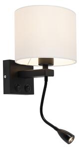 Moderní nástěnná lampa černá s bílým odstínem - Brescia