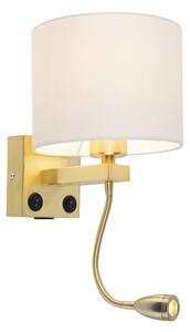 Zlaté nástěnné svítidlo USB s bílým odstínem - Brescia Combi