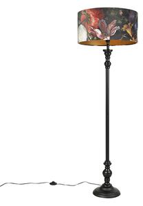 Stojací lampa černá se sametovým odstínem květy zlatá 50 cm - Classico