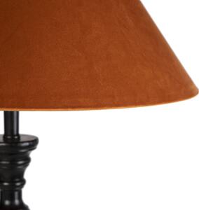 Stojací lampa černá s velurovým odstínem oranžová 55 cm - Classico