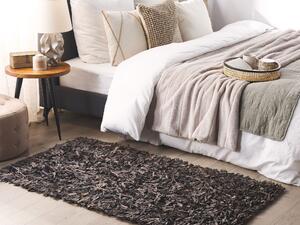 Hnědý shaggy kožený koberec 80x150 cm MUT