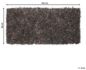 Hnědý shaggy kožený koberec 80x150 cm MUT