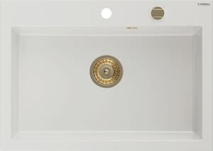 Mexen Elix granitový dřez 1-komorový 700 x 500 mm, bílý, zlatý sifon - 6526701005-20-G