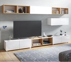 Obývací stěna CALABRINI b | 300 cm | 9 dílů B1 | bílá lesk/dub zlatý