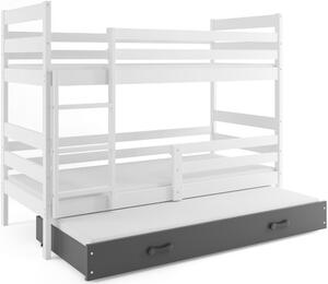 Dětská patrová postel Eryk - 3 osoby, 80x160 s výsuvnou přistýlkou – Bílá, Grafit