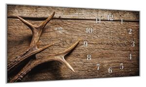 Nástěnné hodiny myslivost 30x60cm paroží na dřevě - plexi