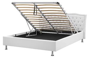 Bílá kožená postel s úložištěm Chesterfield 160x200 cm METZ