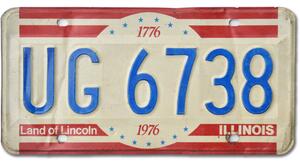 Americká SPZ Illinois 1976 Land of Lincoln UG 6738
