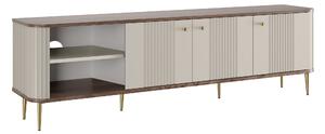 TV stolek Vesper 3D 187 cm - kašmírový / dekor ořech / zlaté nožky