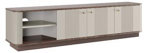 TV stolek Vesper 3D 187 cm na soklu - kašmír / ořech / zlaté úchyty