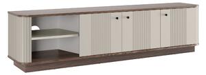 TV stolek Vesper 3D 187 cm na soklu - kašmír / ořech / černé úchyty