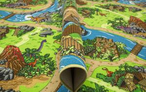 Dětský metrážový koberec Dino vesnice dinosaurů