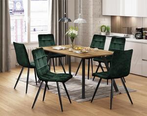 Jídelní stůl BERGEN dub + 6 židlí BERGEN zelený samet