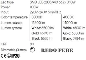 Redo FEBE 01-2917 bílé závěsné svítidlo na lanku/LED 100W/3000K-4000K