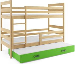 Patrová postel s přistýlkou ERYK 3 80x160 cm, borovice/zelená