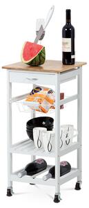 Servírovací stolek / regál Autronic DR-044, deska masiv bambus, MDF, bílý matný lak
