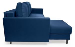 Rohová sedací souprava rozkladany s úložným prostorem Nylion - tmavě modrý samet Velluto 25, Nohy černé