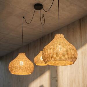 Lucande Venkovní závěsná lampa Taniola, 3 světla, béžová, ratan, IP44, stmívatelný, Světlé dřevo, Dřevo, Venkovský / rustikální