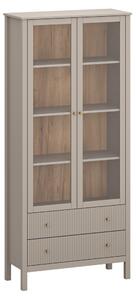 KONDELA Vitrína, šedohnědá Taupe/dub craft zlatý, KLIO 2W2S