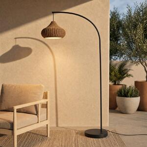 Lucande Venkovní stojací lampa Taniola, béžová, ratan, 195 cm, IP44, Světlé dřevo, Dřevo, Venkovský / rustikální, stojací lampa