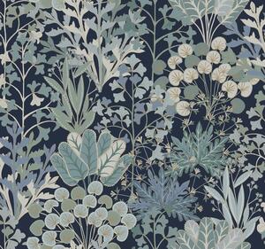 Modrá vliesová tapeta s rostlinami a listy, BL1812, Blooms Second Edition Resource Library, York