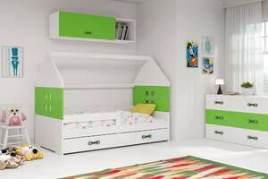 Dětská postel Domi 80x160, bílá/bílá/zelená