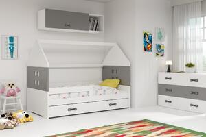 Dětská postel Domi 80x160, bílá/bílá/šedá