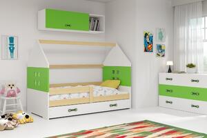 Dětská postel Domi 80x160, bílá/borovice/zelená