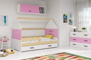 Dětská postel Domi 80x160, bílá/borovice/růžová