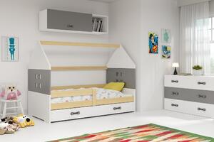 Dětská postel Domi 80x160, bílá/borovice/šedá