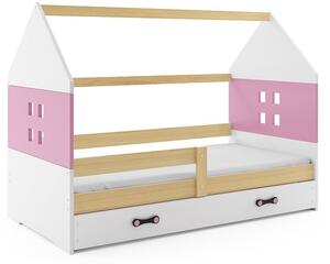Dětská postel Domi 80x160, bílá/borovice/růžová