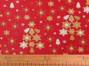 Vánoční bavlněná látka / plátno hvězdy METRÁŽ - 1 (CH1) červená